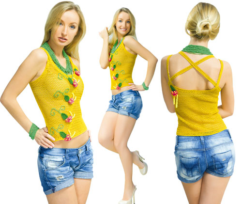 Top light brown with straps and hem