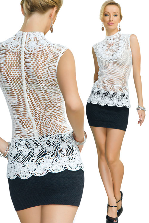 White blouse with a yoke and a border of Irish lace 